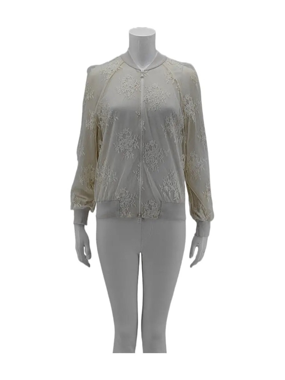 Brunello Cucinelli Cream Lace Zip Bomber Jacket